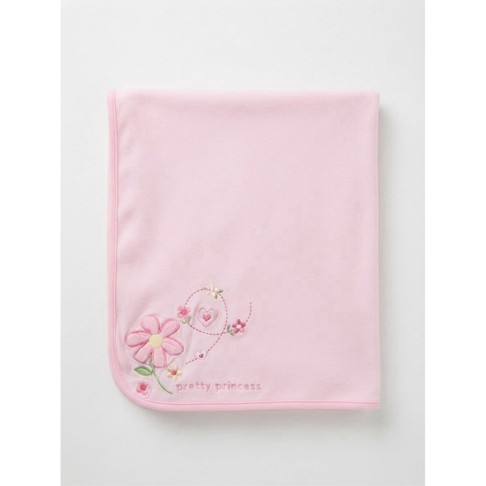 Carters Pink Pretty Princess Baby Blanket Cotton Floral Flowers Hearts VGUC